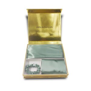 Hodvábna návliečka(40 x 40), gumička a uterák na vlasy - Mätovo-zelená