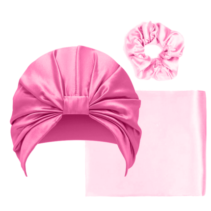 Set hodvábna obliečka 40 x 40, turban na vlasy a gumička - Barbie ružová