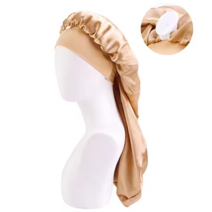 Hodvábny bonnet na dlhé vlasy – zlatý